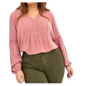 Torrid Top Women 1X Pink Pullover Crinkle Floral Feminine Dainty Neutral Summer